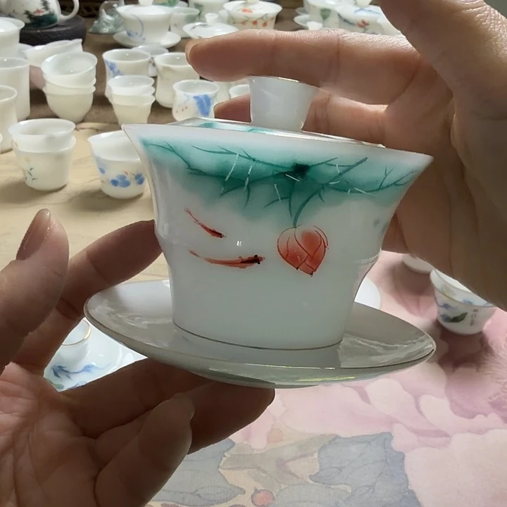 冰种专场竹节三才盖碗荷花120