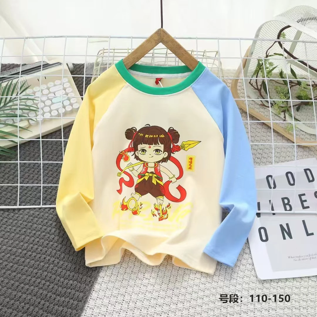 春秋吸汗休闲风长袖男3D中小T恤时尚女童印花大童童装