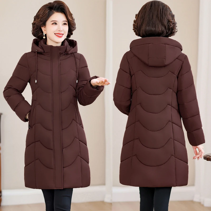 常规妈妈冬季棉衣外套中长款过膝羽绒棉服女士新款中老年加厚保暖