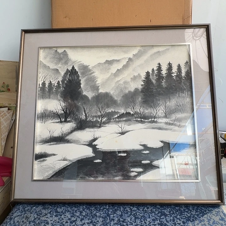 中古框画有瑕疵破损已拍