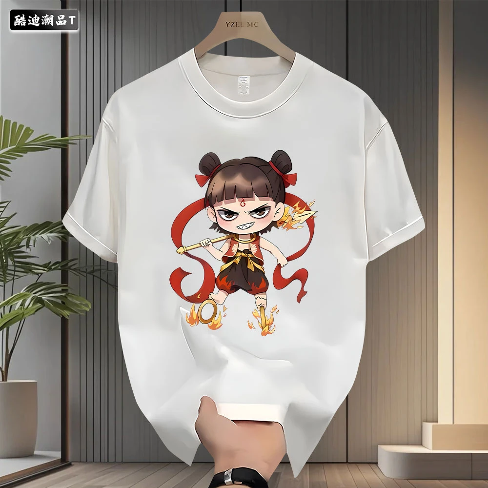 新款中国风百搭圆领款青年男款个性痞帅休闲宽松纯棉圆领短袖上衣