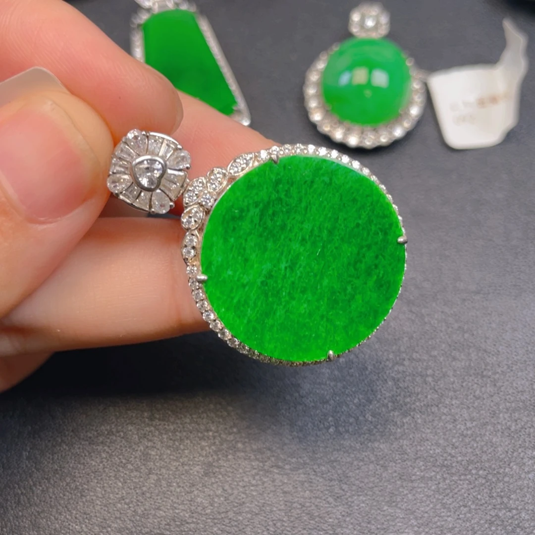 吊坠(不含链)银S925镶嵌翡翠