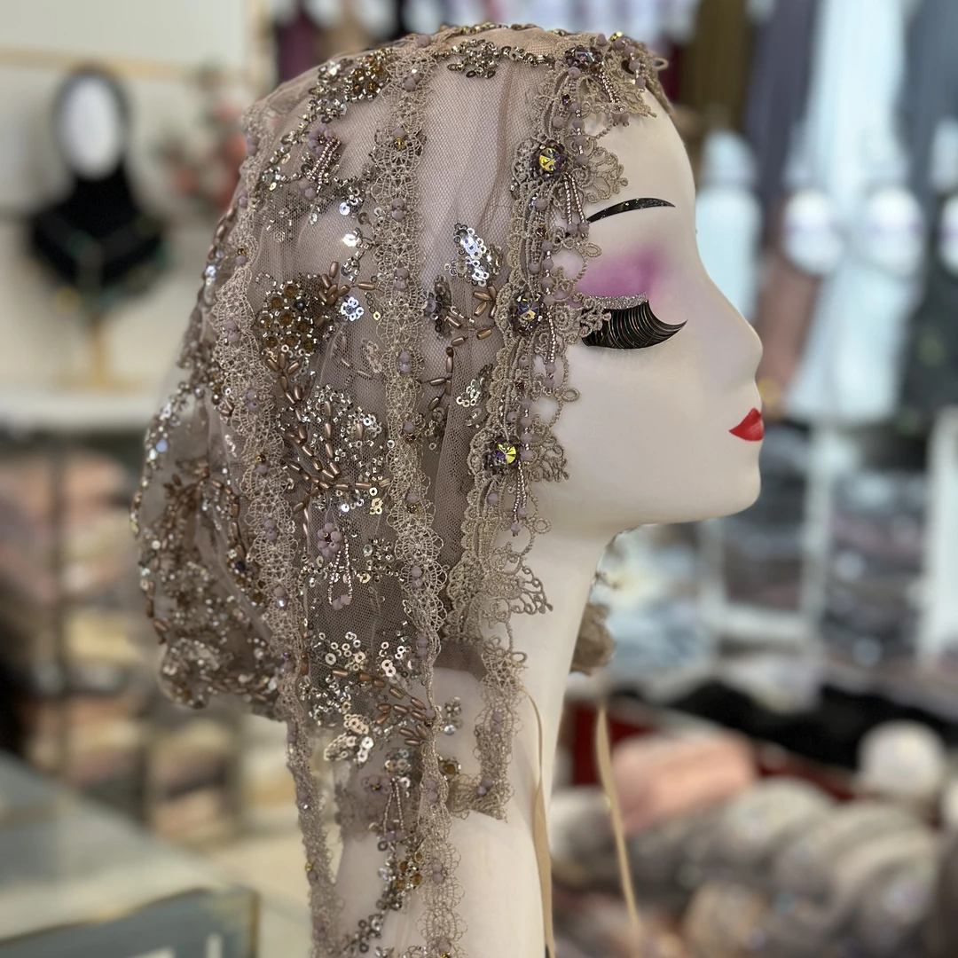 拉比娅高端亮片绑带帽子蕾丝