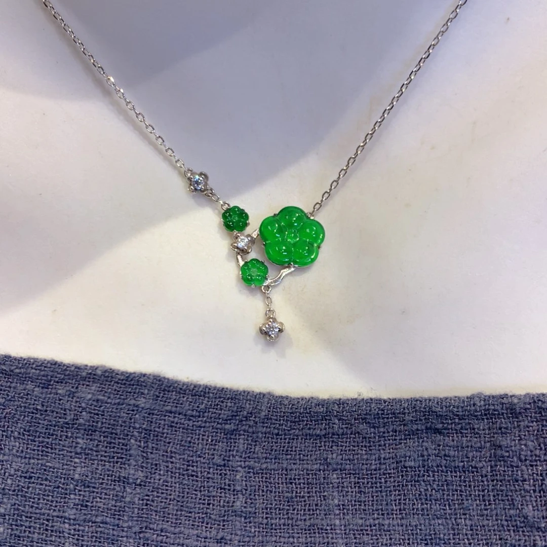 项链银S925镶嵌翡翠玉茗项链