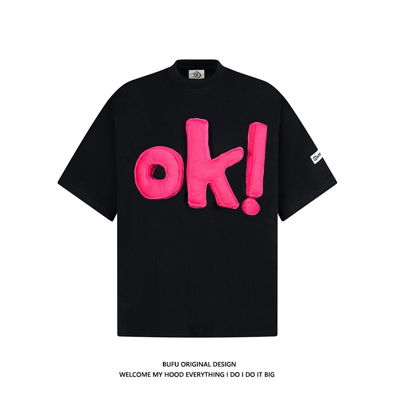 亿万少年BUFU美式复古字母短袖t恤男女夏季宽松国潮牌百搭情侣tee