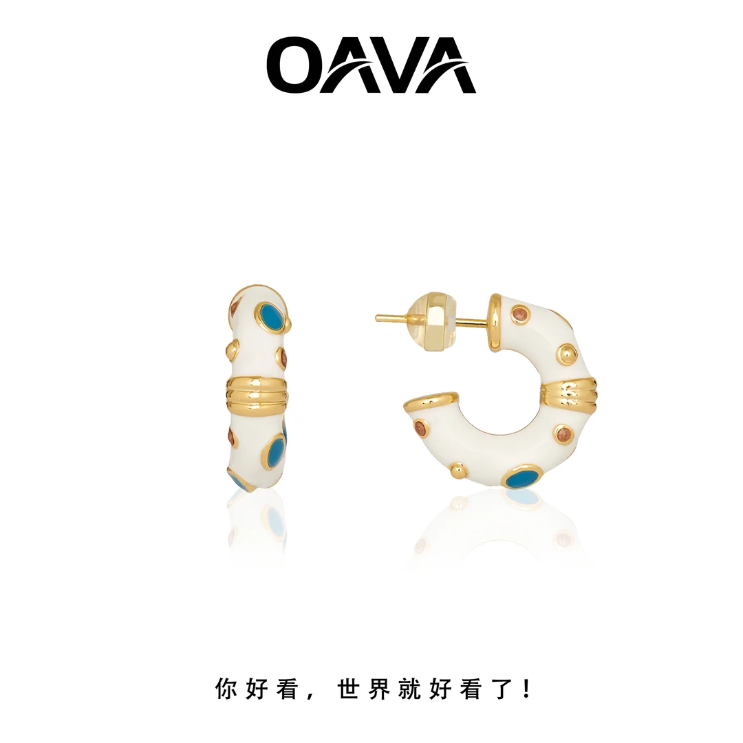 铜合金耳饰 OAVA明星同款【点缀维纳斯】耳钉珐琅滴釉C形耳饰