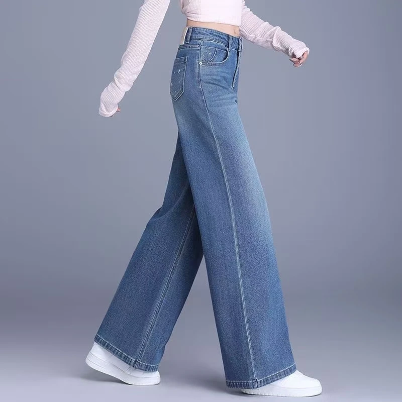 牛仔裤女2025秋冬新款浅色时尚阔腿裤高腰垂感宽腿显瘦直筒长裤子