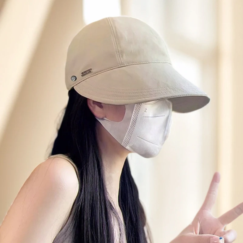 鸭舌渔夫帽可挂口罩女款春秋防晒防紫外线遮阳帽可折叠太阳帽子
