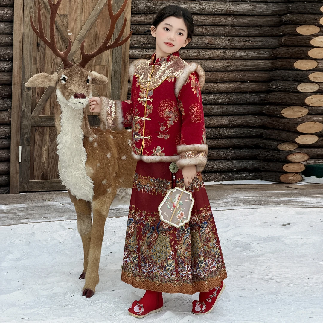 女童冬装汉服2026新款儿童新中式国风加绒唐装马面裙拜年服套装潮