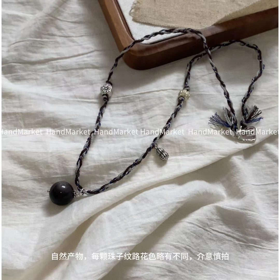 吊坠925银 JIUJIU【好事花生设计毛衣链】编绳设计感圆珠吊坠款0927