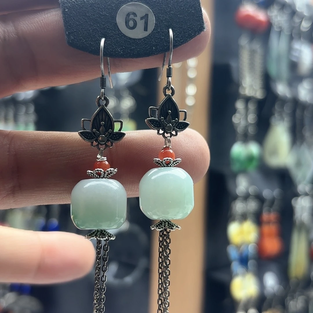 翡翠耳饰银S925镶嵌s****s