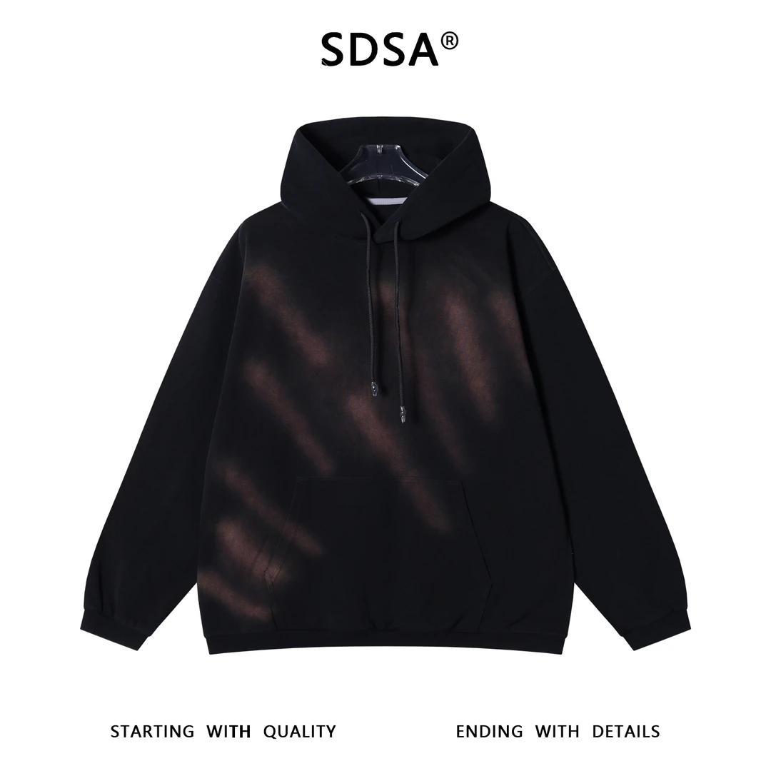 SDSA男士秋冬新款痞帅男装潮牌简约扎染抽绳连帽卫衣百搭高级感