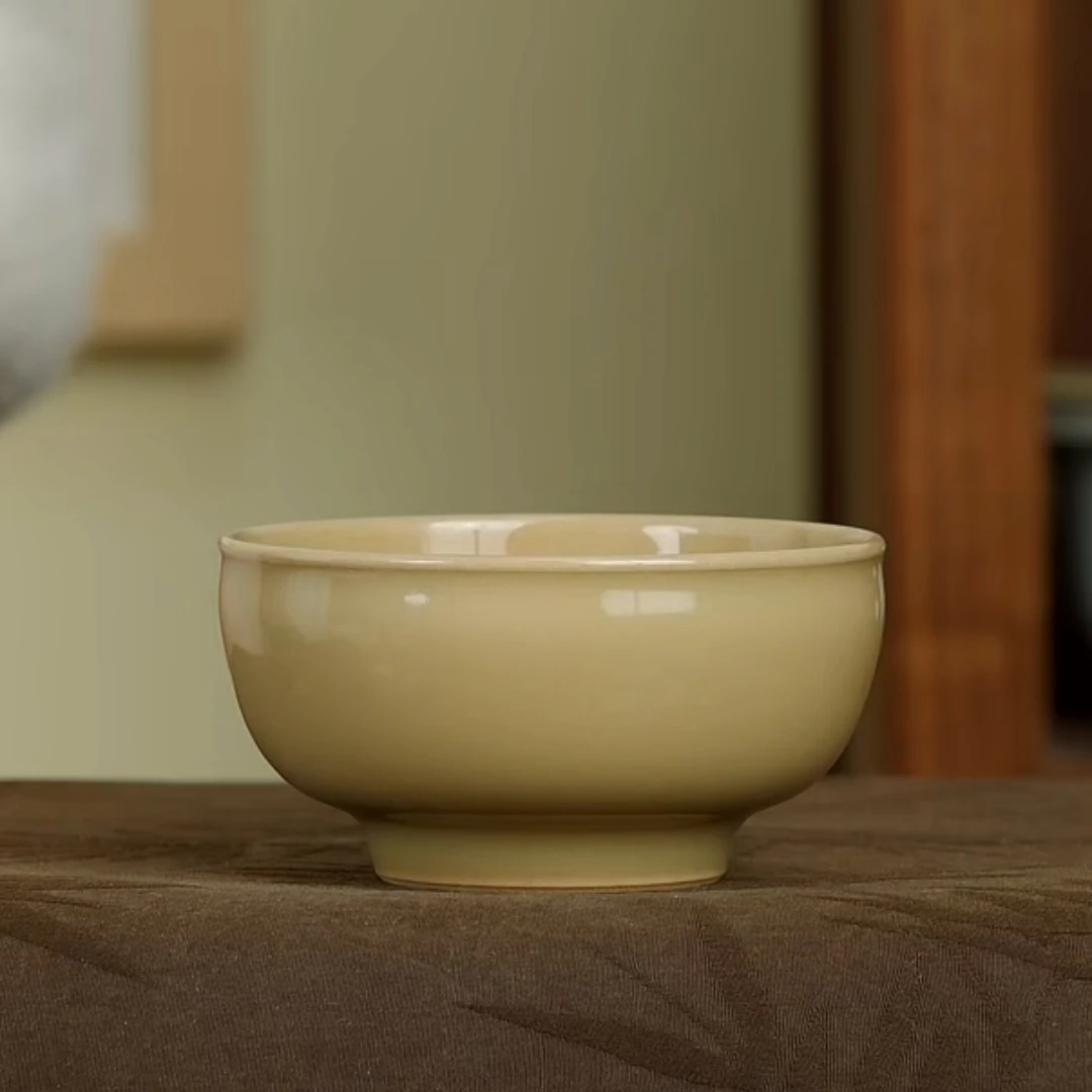 米色宽口杯周贝龙泉青瓷主人杯复古泡茶杯家用品茗杯