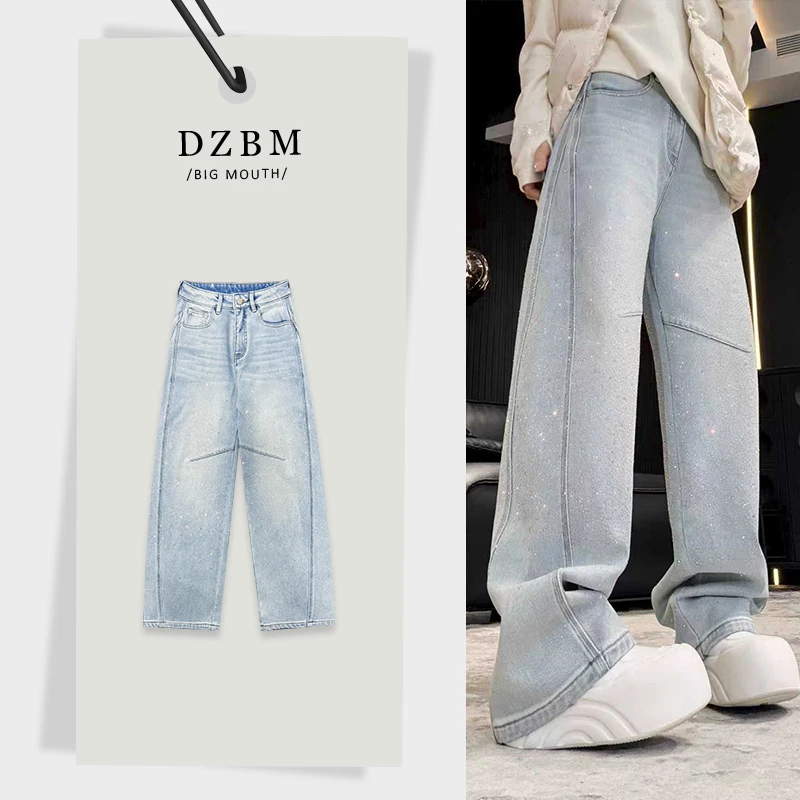 【DZBM】2025冬季新款重工烫钻时尚百搭弯刀牛仔裤-K3783