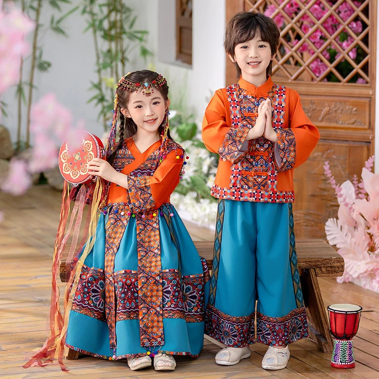 新款儿童少数民族风古典汉服三月三民族风表演服中国风唐装园服