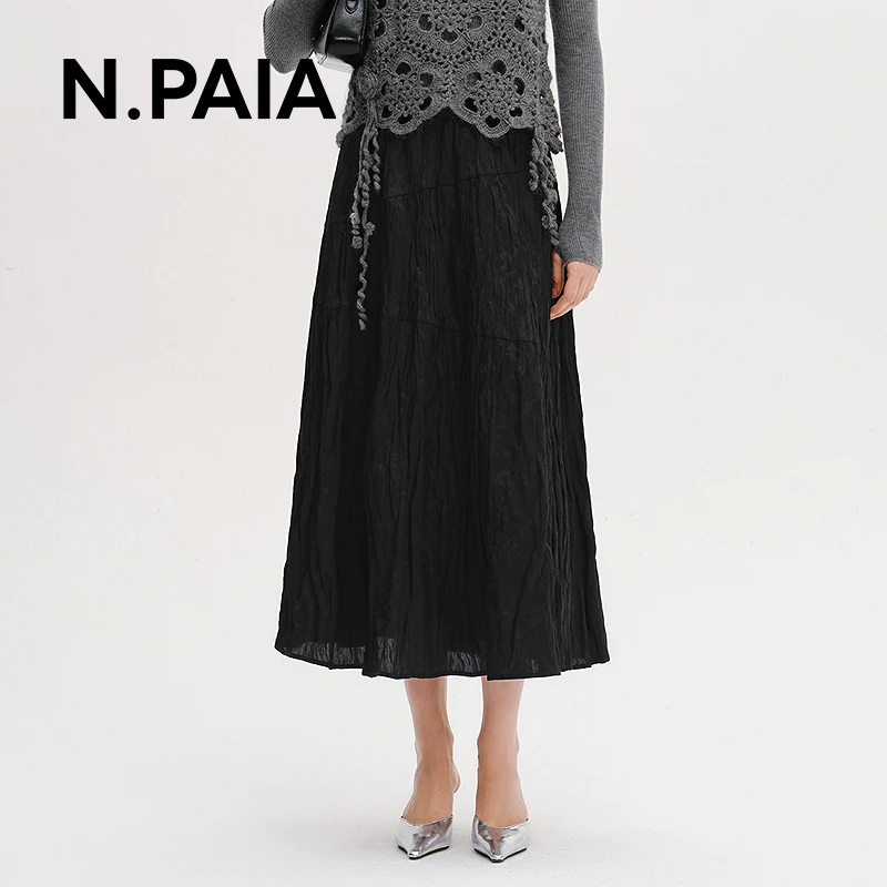 【星线好物】恩派雅新款丝棉压褶橡筋腰头A摆中长半身裙XNKPS3401A