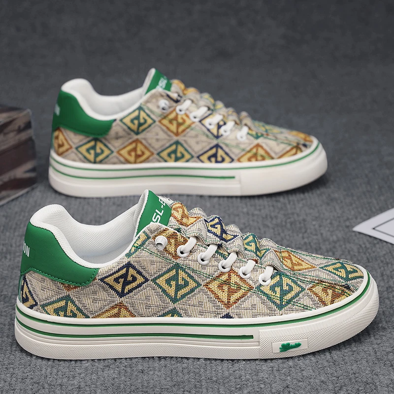 【国潮男鞋】2025春夏男鞋时尚印花透气帆布鞋潮流百搭运动低帮板鞋
