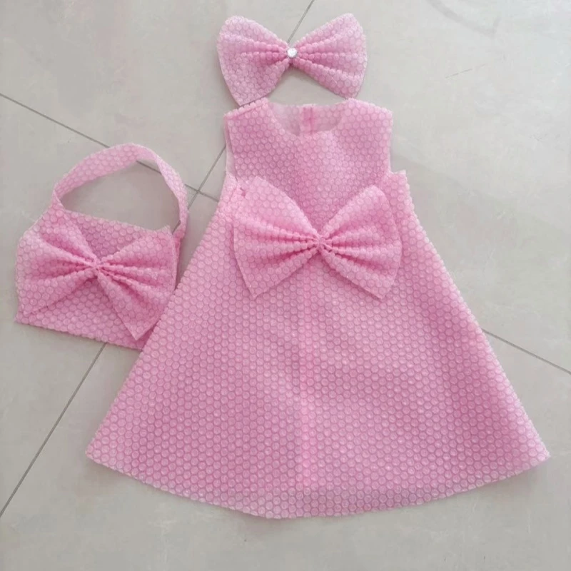 环保服装儿童时装秀公主裙粉色气泡膜手工DIY亲子走秀连衣裙女童