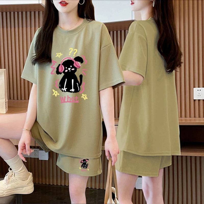 夏季百搭休闲纯棉运动套装女2025新款洋气宽松短袖T恤短裤两件套