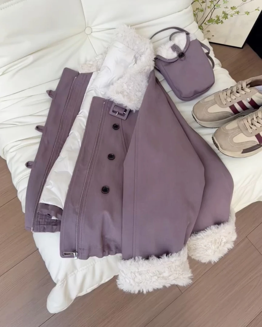绝美百搭高级感短款加厚外套2025年秋冬新款冬季紫色气质上衣女装