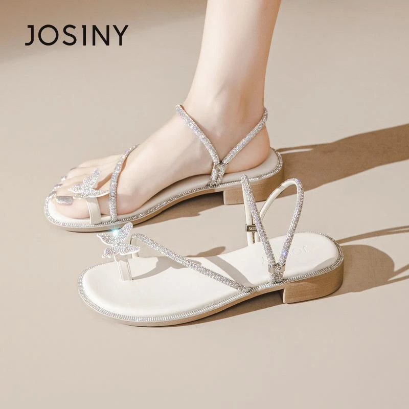 卓诗尼水钻蝴蝶凉鞋女2025新款夏季配裙子外穿绝美套趾两穿凉拖鞋