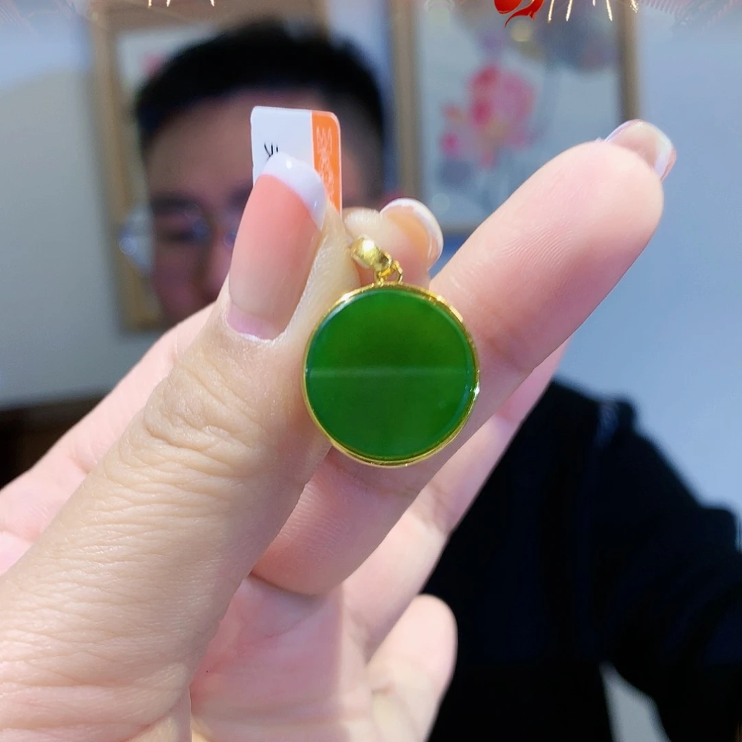 和田玉（碧玉）颈饰银S925镀金镶嵌