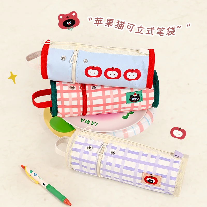 苹果猫笔筒笔袋初高中高颜值圆形笔筒式铅笔袋小众设计感收纳包