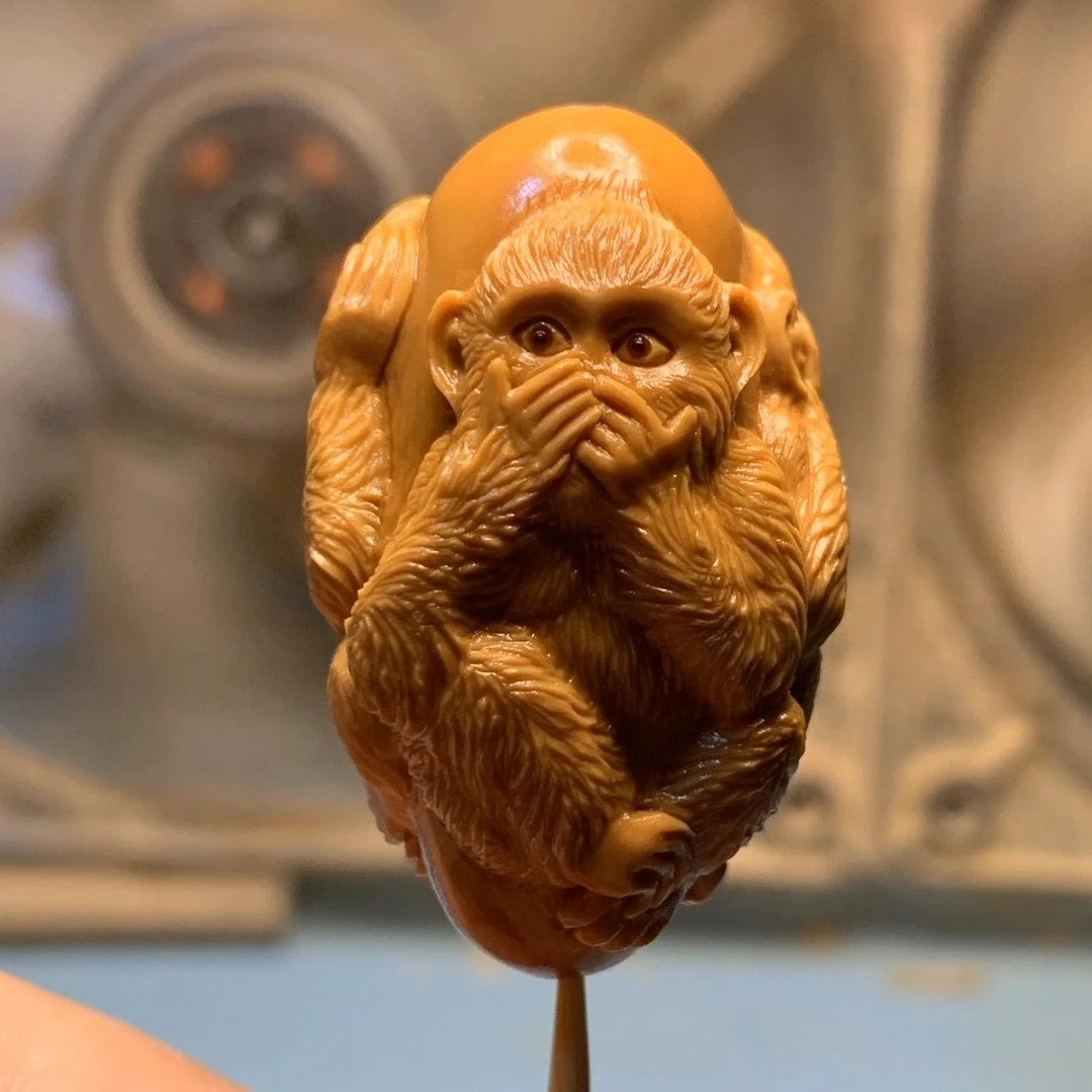 三不猴橄榄核手工设计雕刻完成单籽吊坠文玩配饰