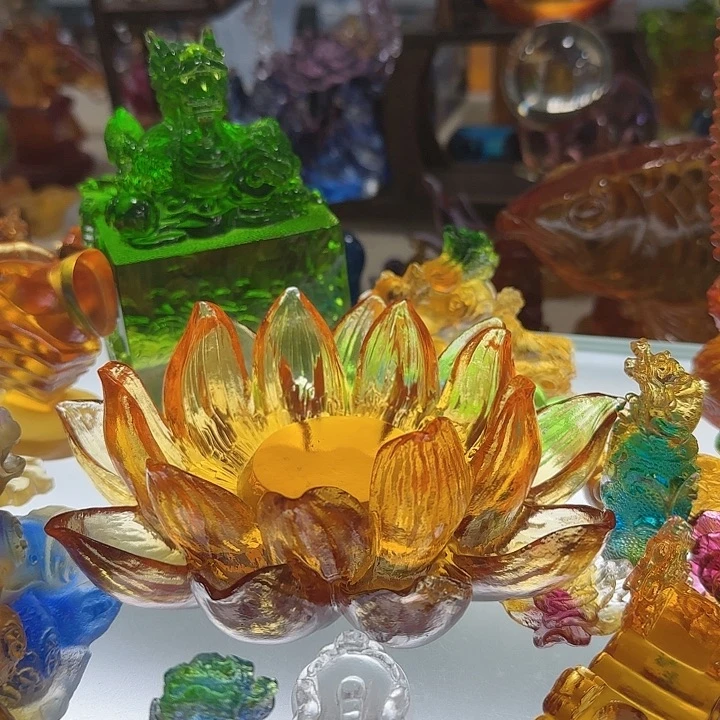 琉璃手工艺品金琉璃莲花盆