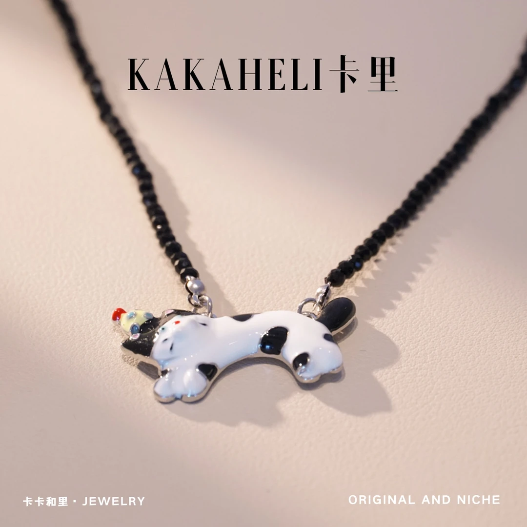 钛钢项链 如鱼得水幸运咖猫咪项链 A694