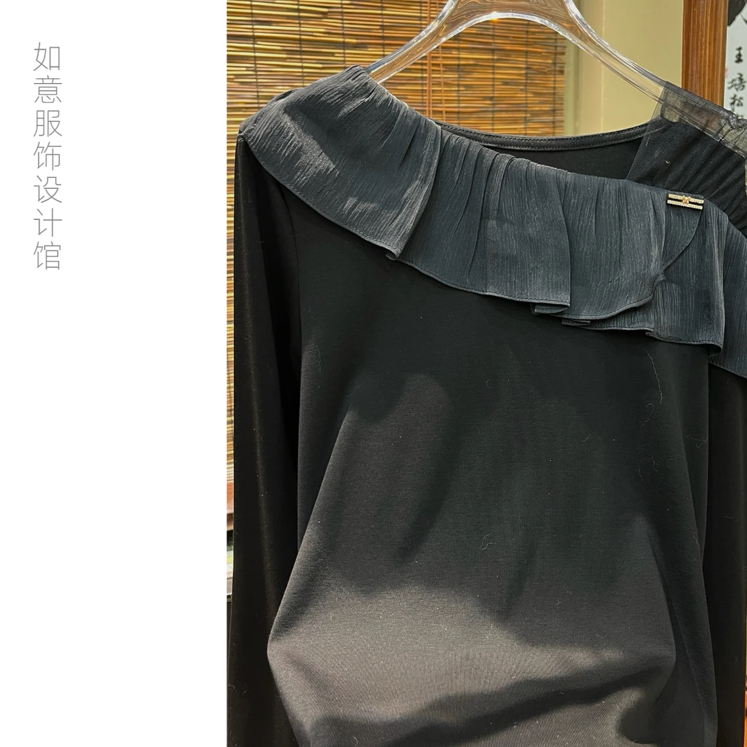 如意馆【斜领小衫】新款时尚百搭斜领长袖小衫