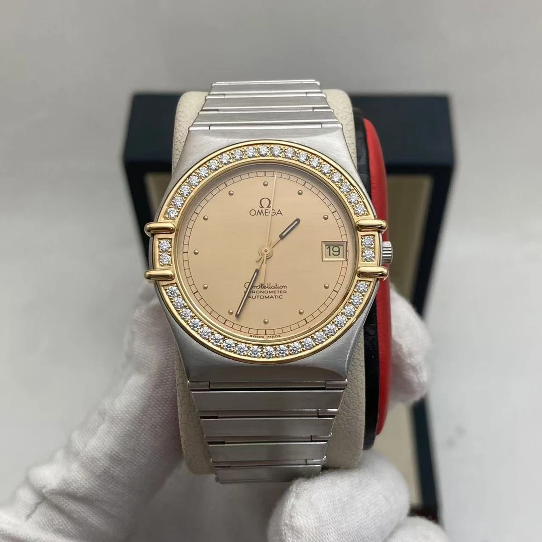 95新 Omega/欧米茄 35mm欧米茄星座后镶钻经典自动机械中性表