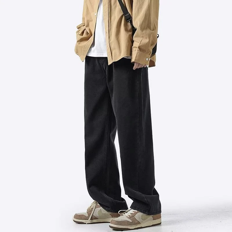 美式高街牛仔裤男水洗做旧复古黄泥染秋季百搭宽松直筒休闲长裤帅