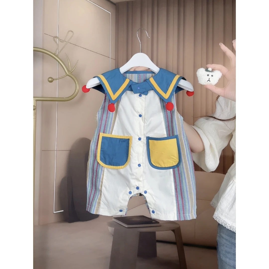 婴儿衣服洋气网红哈衣宝宝可爱超萌连身衣送口水巾夏季外出服
