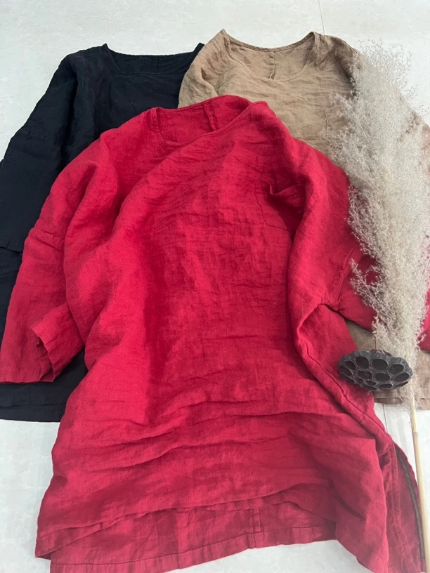 草木堂原创 植物染大码麻衫