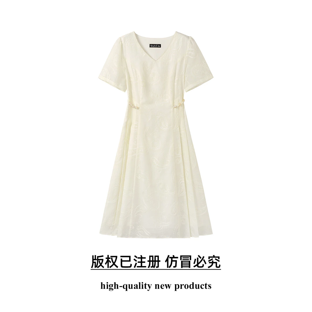 奢姿大码女装2025夏季减龄绣花连衣裙胖妹妹蝴蝶结绑带时尚裙子