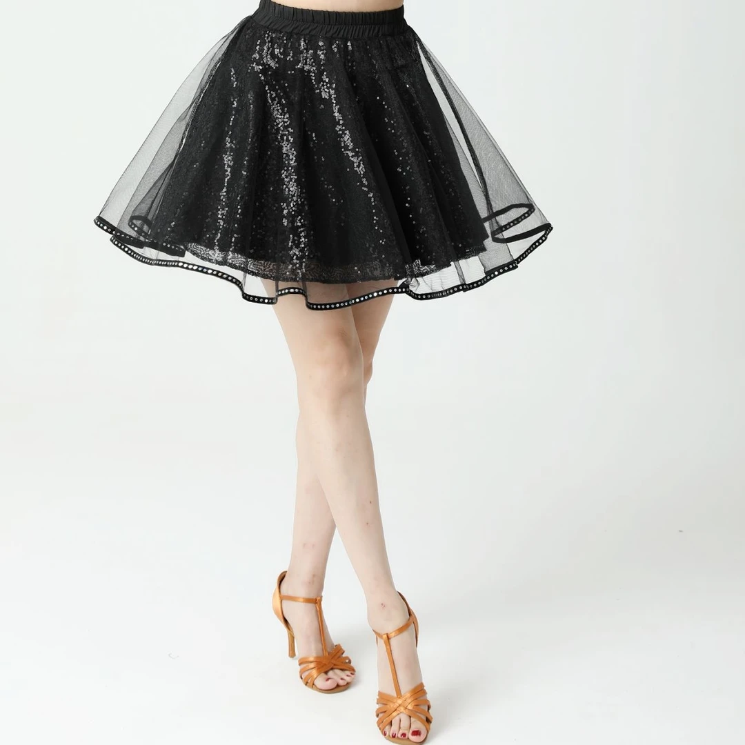 PYX-814新款春夏舞蹈裙女大摆裙显瘦广场舞三步踩裙子网纱亮片裙