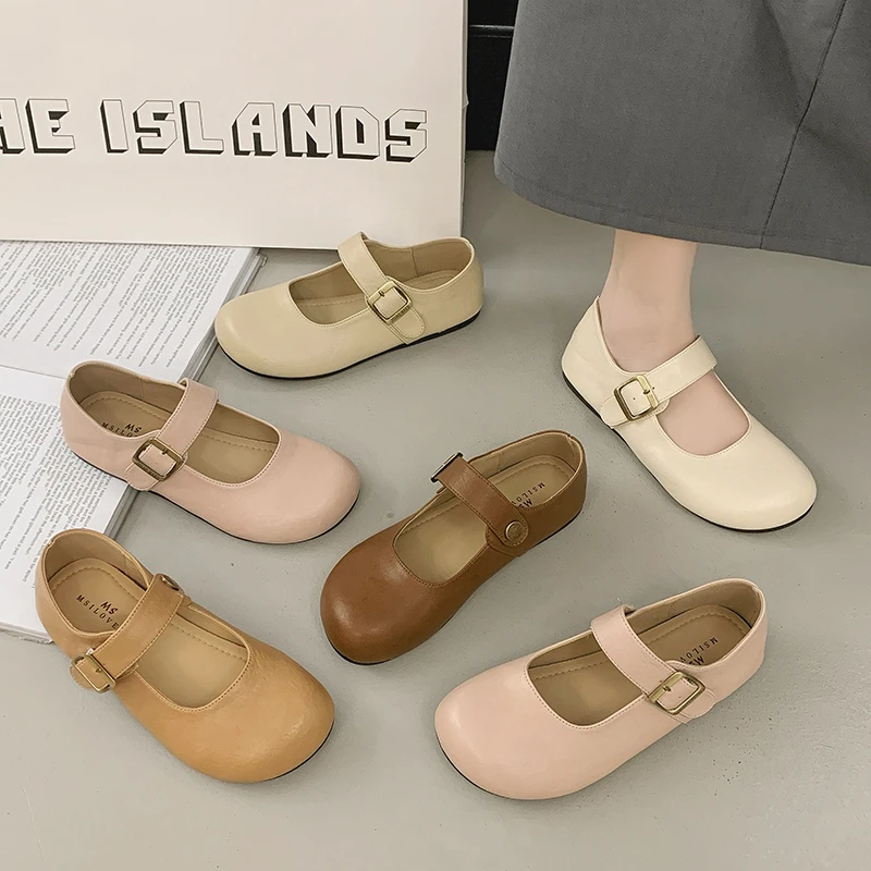 【25夏季新款】法式搭扣单鞋圆头浅口平底单鞋女鞋软底百搭玛丽珍鞋