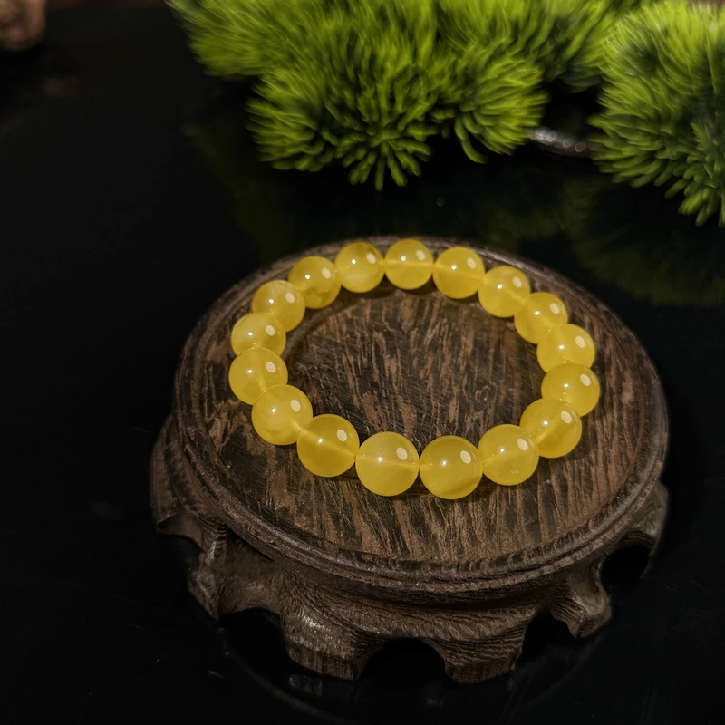 约11-12mm俄料鸡油黄白花蜜蜡单圈手串