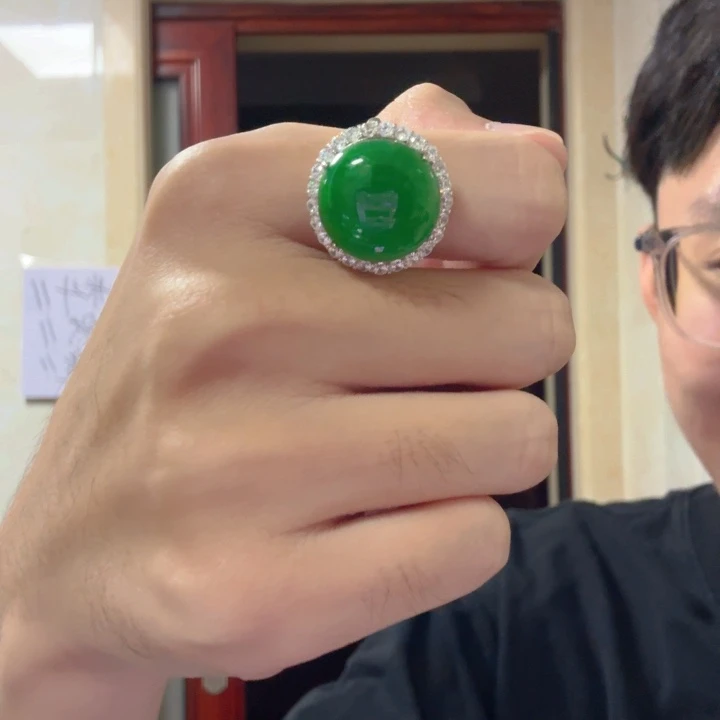 翡翠银S925镶嵌颈饰戒指