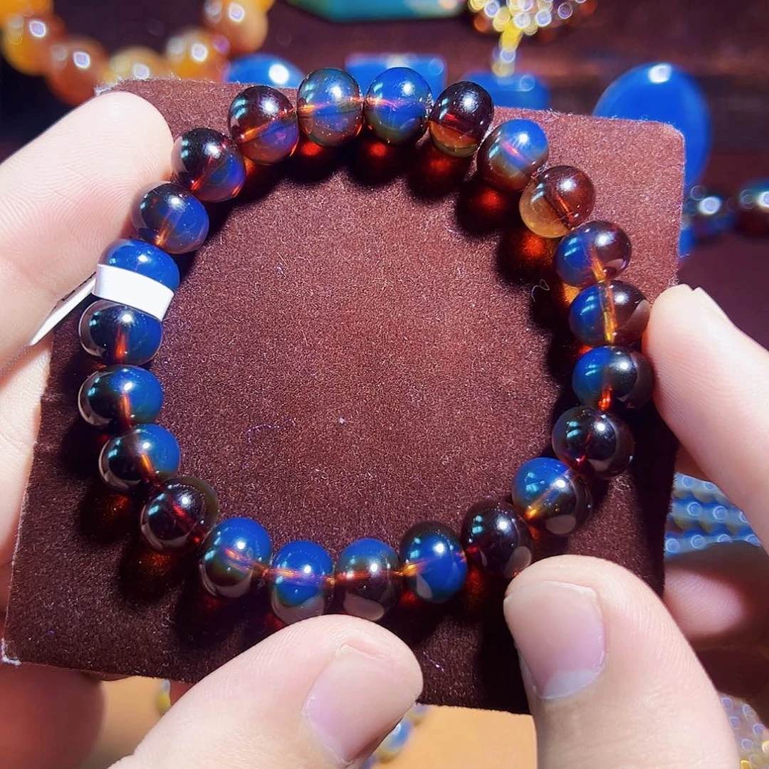 蓝珀珠宝奇石未镶嵌墨西哥蓝珀苹果园10mm火彩超强