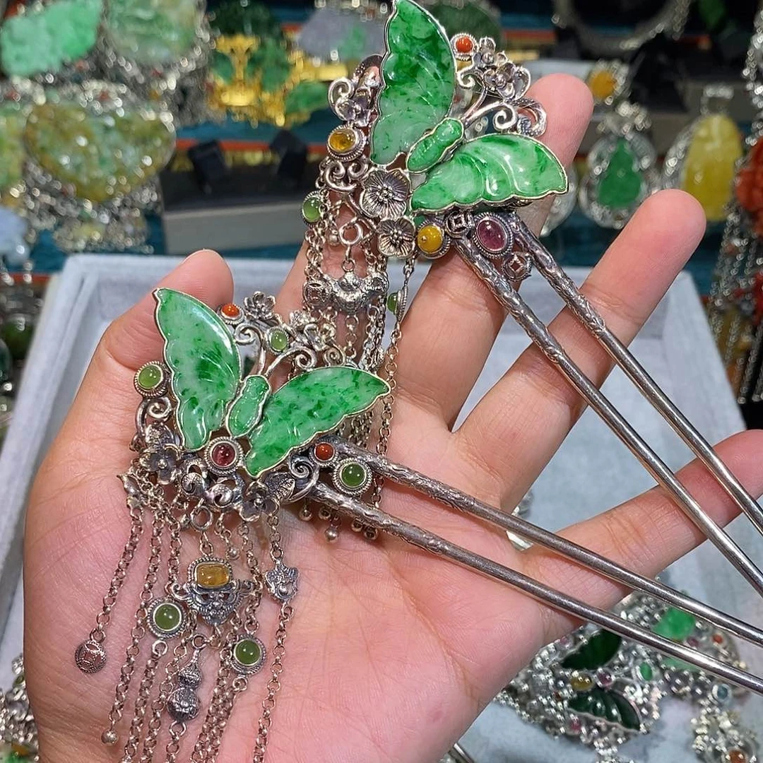 散珠翡翠发簪炸炸炸