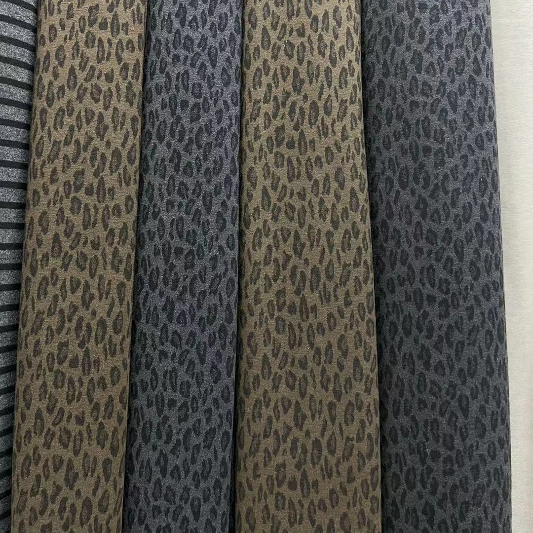 加绒豹纹水洗羊毛做各种版型裤子面料