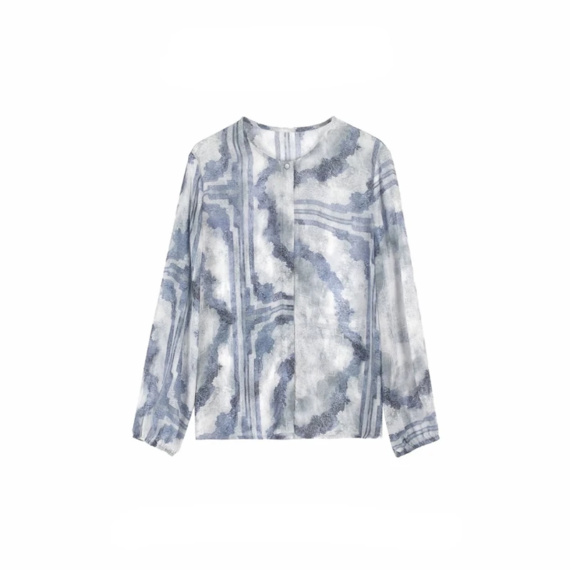 云缕墨涧|优雅气质扎染印花双绉衬衫SY_S603