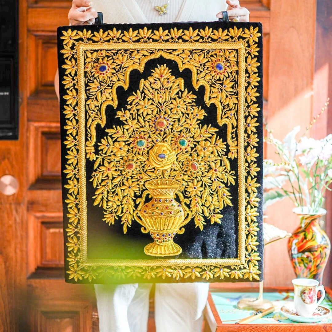 【奇居铜饰】手工刺绣印度金丝挂毯A款室内书房玄关墙面45*60cm