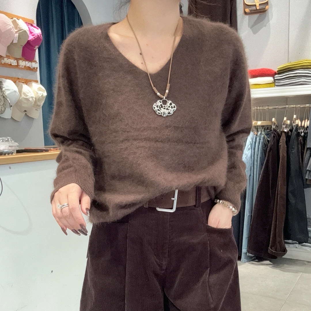 冬莉家精品宽松V领毛衣
