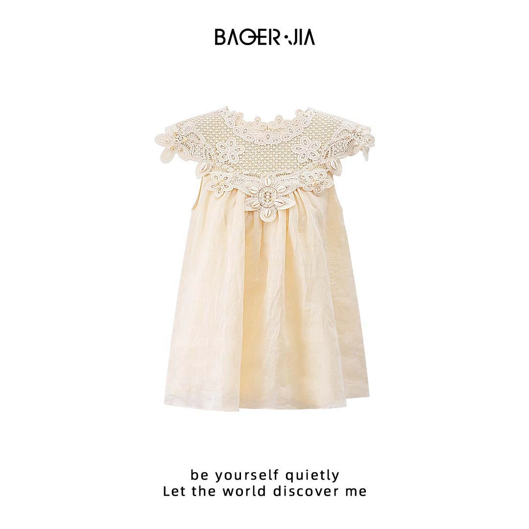 1-宝儿家含幂BG41825205XQ夏季法式公主立体小花蕾丝刺绣苎麻上衣