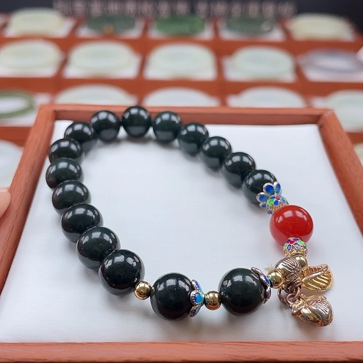 和田玉手链未镶嵌黑青