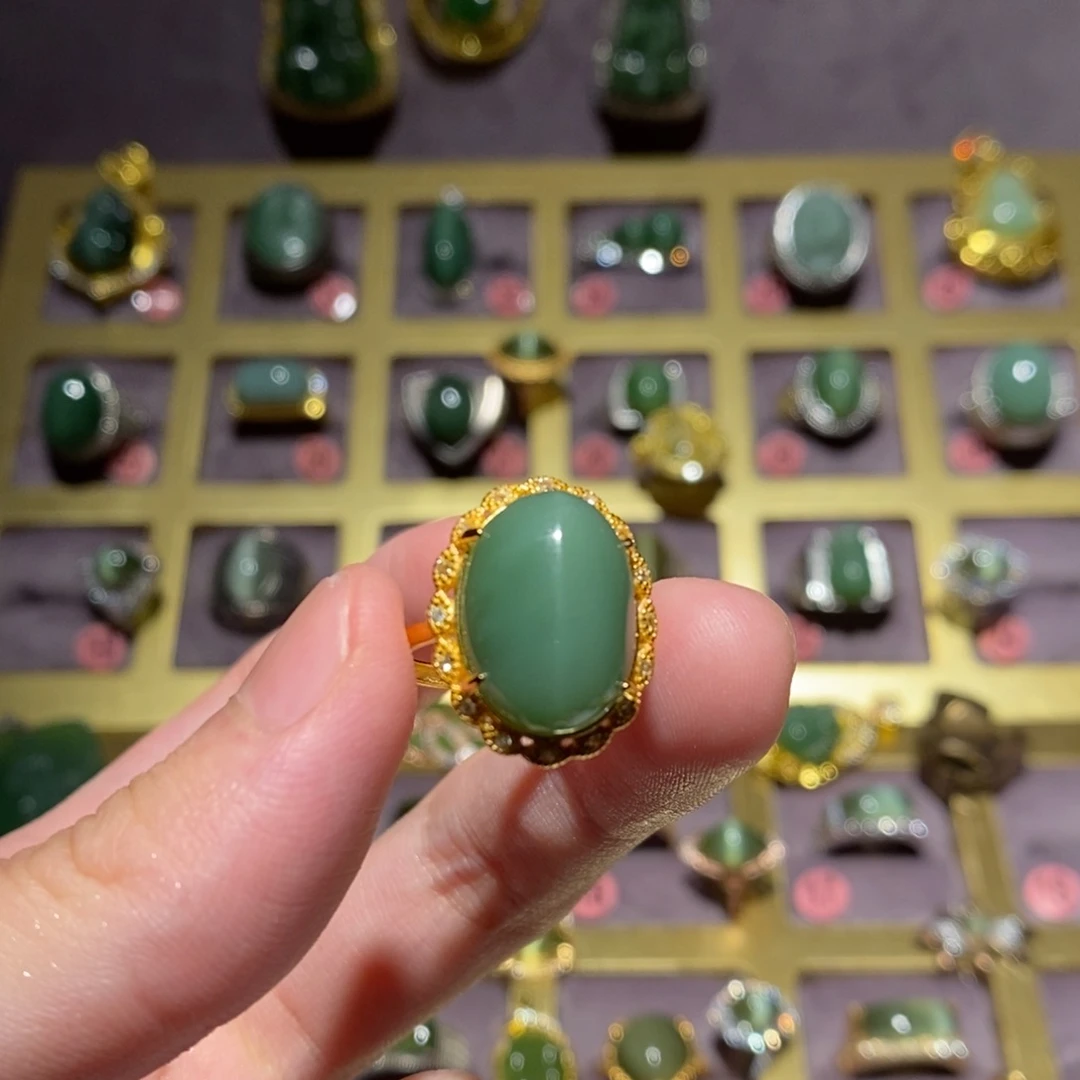 和田玉（碧玉）银S925镶嵌戒指