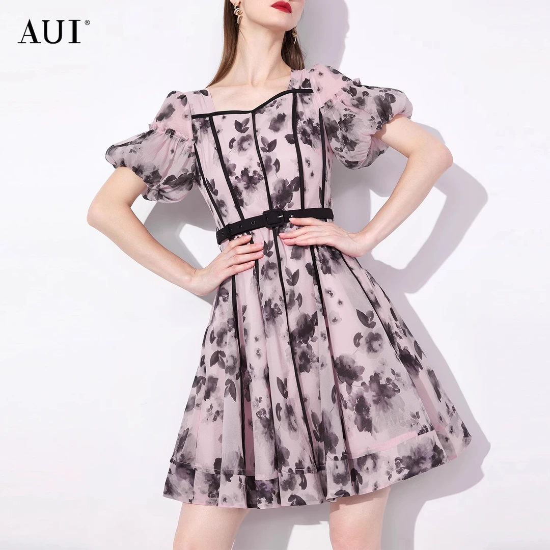 【七语专属】AUI紫粉色御姐气质茶歇连衣裙女-23X012523